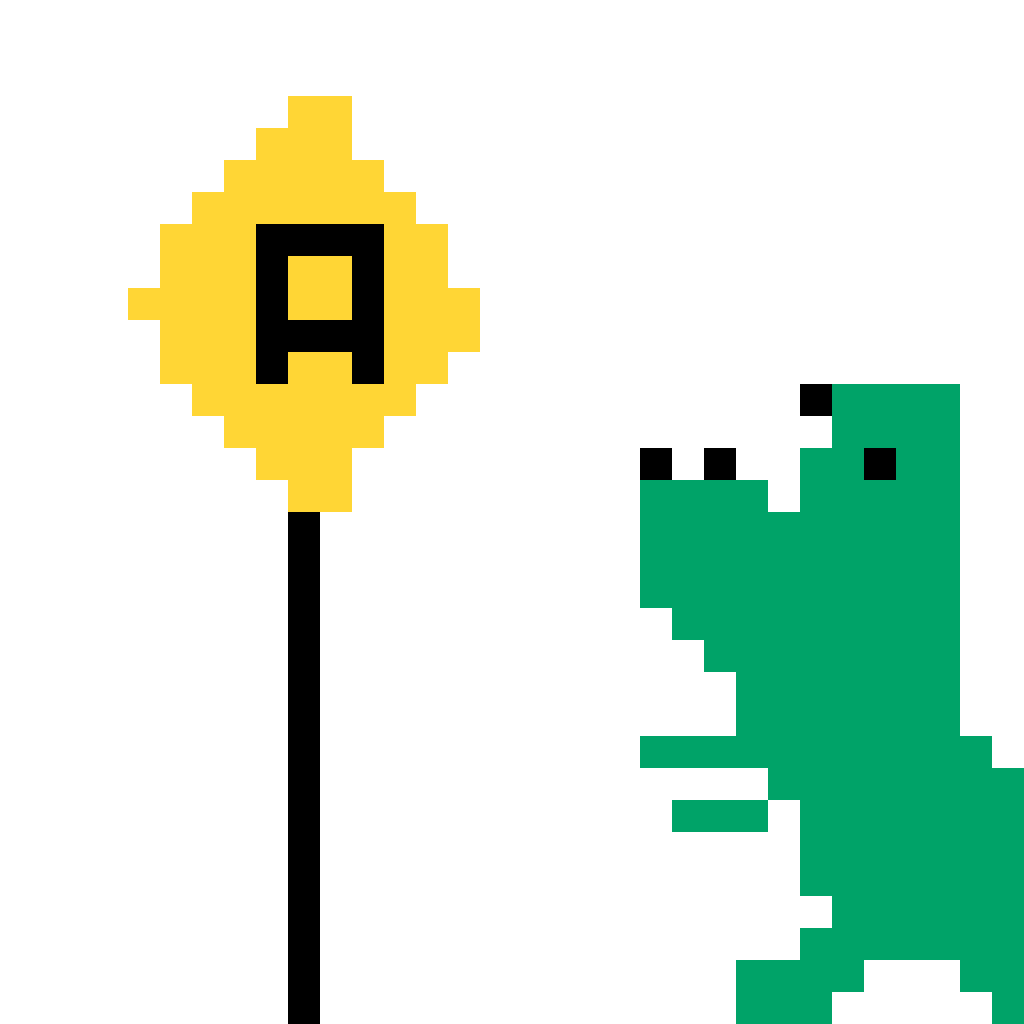 Pixel art of a dinosaur at a bus stop by Happy Penguin for the October 4, 2026 daily prompt