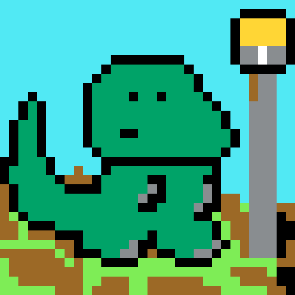 Pixel art of a dinosaur at a bus stop by Cosmic Builder for the October 4, 2026 daily prompt