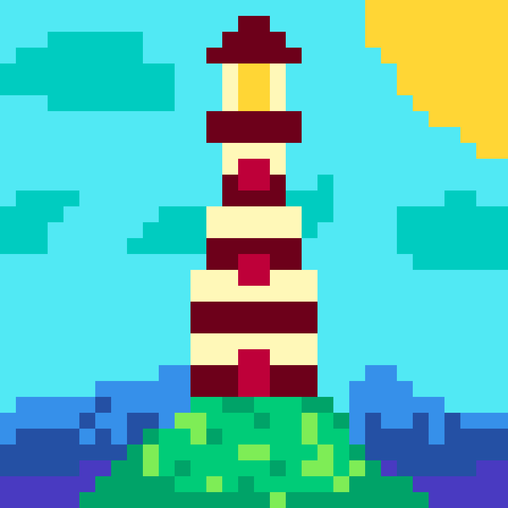 Lighthouse pixel art by AralynDarkwhisper for the August 30, 2026 daily prompt