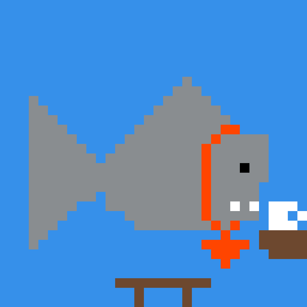 Pixel art of a shark in a meeting by Tiny Robot for the September 6, 2026 daily prompt
